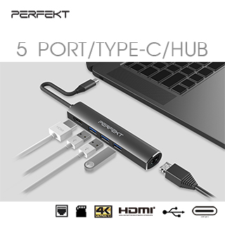 PERFEKT-USB 3.2 USB-C 5孔 HUB+ HDMI/ Ethernet_PT-51110