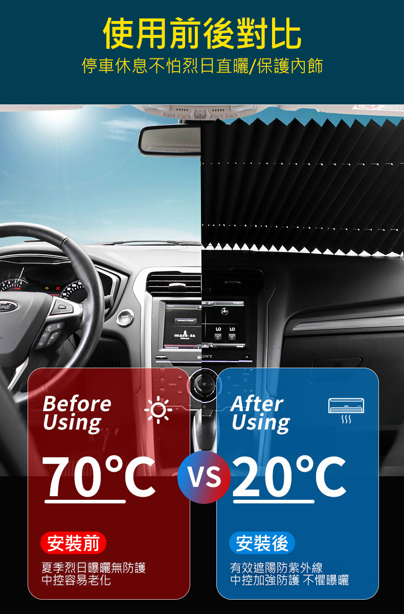 新升級版汽車玻璃隔熱防曬遮陽簾 窗簾 遮陽板抗uv自動伸縮款70cm雙線 Pchome 24h購物