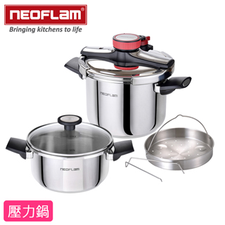 ►新品上市,功夫菜輕鬆搞定韓國NEOFLAM 頂級316不銹鋼急速壓力雙鍋雙蓋組(4L+6L)