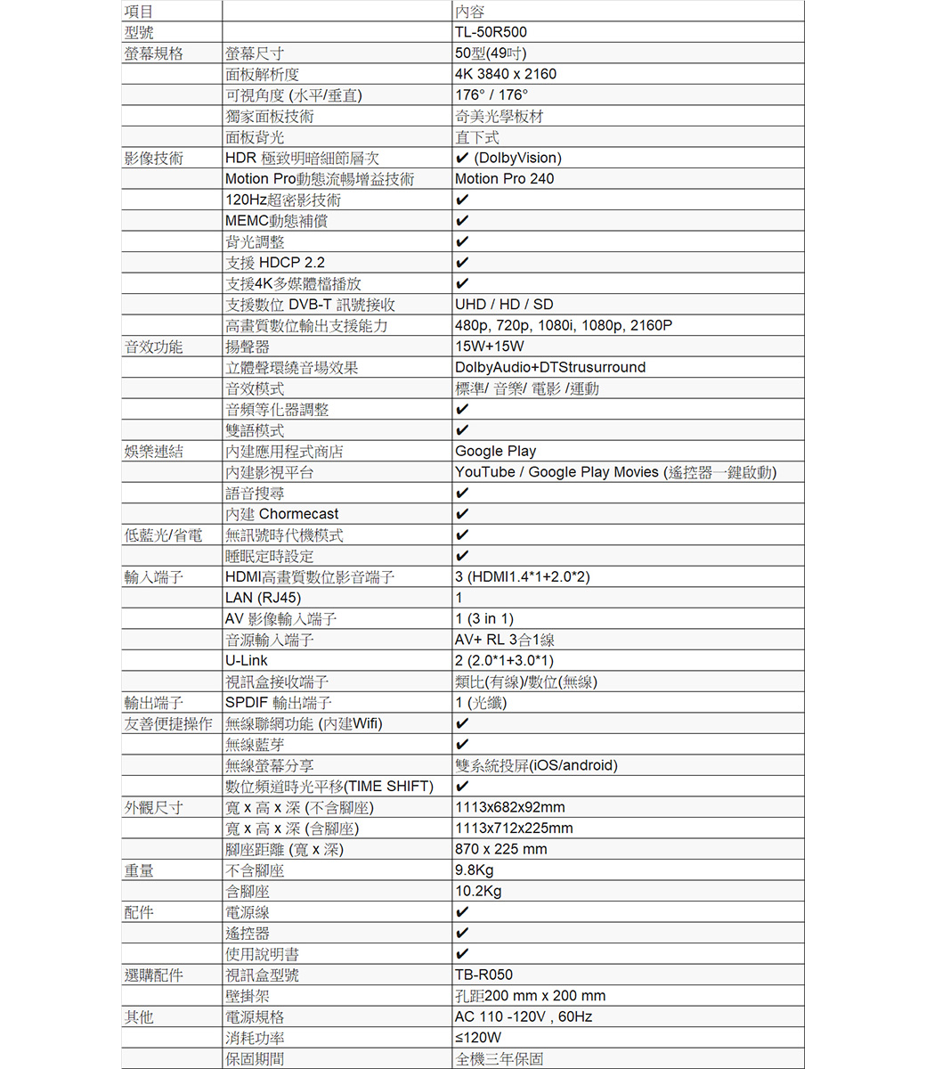 Chimei 奇美49吋4k 智慧連網液晶顯示器tl 50r500 Pchome 24h購物